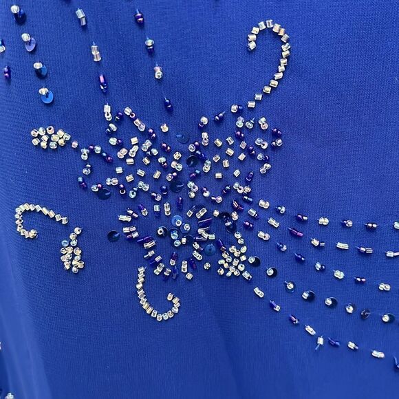 Alfred Angelo Formal Top Size 18W Cobalt Blue V Neck Short Sleeve Sequins Beaded - Picture 6 of 11
